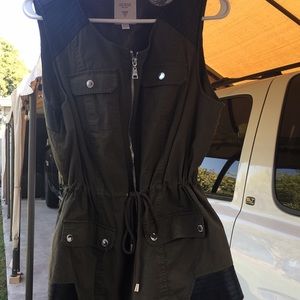 GUESS green and black leather vest